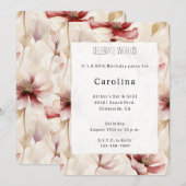 Invitation Crème rouge bourguignonne Floral 50e anniversaire (Devant / Derrière)