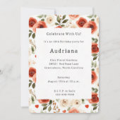 Invitation Crème rouge Coeurs et fleurs Anniversaire (Devant)