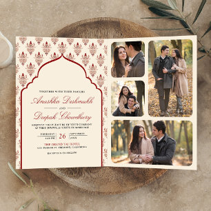 Invitation Crème rouge Ikat tout en un Mariage indien