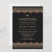 Invitation Crème rouge noire Ikat Anand Karaj Sikh Mariage (Devant)