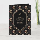 Invitation Crème rouge noire Ikat Tous en un Mariage sikh (Devant)