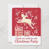 Invitation Crème rouge renne de Noël (Devant)
