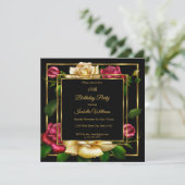 Invitation Crème rouge Rose floral Or noir fête d'anniversair (Debout devant)