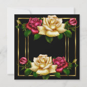 Invitation Crème rouge Rose floral Or noir fête d'anniversair (Dos)