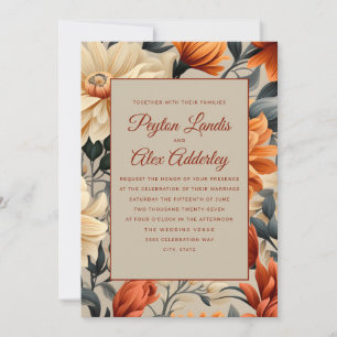 Invitation Crème rouille orange brûlée Mariage floral automne