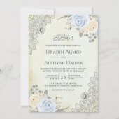 Invitation Crème rustique bleu doux dentelle florale Mariage  (Devant)