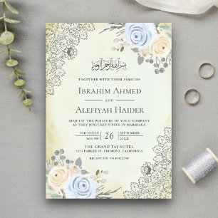 Invitation Crème Rustique Bleu Pâle Floral Dentelle Mariage M
