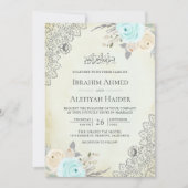 Invitation Crème Rustique Menthe Vert Floral Dentelle Musulma (Devant)
