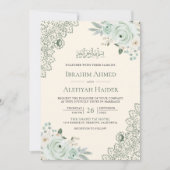 Invitation Crème rustique Sage Vert Floral Dentelle musulmane (Devant)