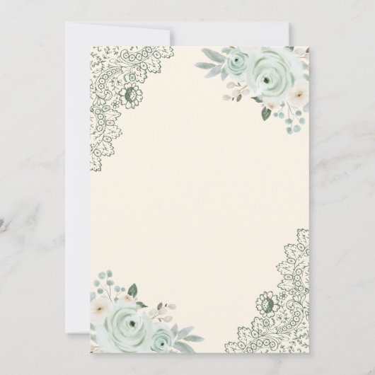Invitation Crème rustique Sage Vert Floral Dentelle musulmane (Dos)