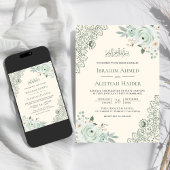 Invitation Crème rustique Sage Vert Floral Dentelle musulmane