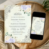 Invitation Crème Rustique violet Floral dentelle musulmane Ma