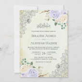 Invitation Crème Rustique violet Floral dentelle musulmane Ma (Devant)