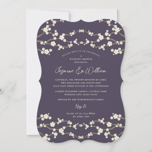 Invitation Crème Sakura Fleurs de cerisier violet Mariage asi (Devant)