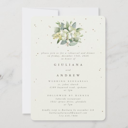 Invitation Crème Snowberry+Eucalyptus Mariage répétition (Devant)