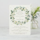 Invitation Crème Snowberry+Eucalyptus Mariage répétition (Debout devant)