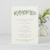 Invitation Crème Snowberry+Eucalyptus Mariage répétition (Debout devant)