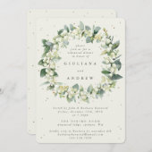 Invitation Crème Snowberry+Eucalyptus Mariage répétition (Devant / Derrière)