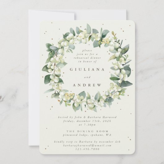 Invitation Crème Snowberry+Eucalyptus Mariage répétition (Devant)