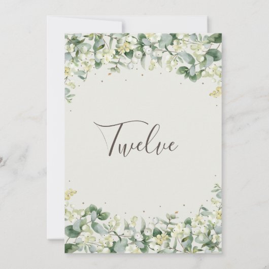 Invitation Crème Snowberry+Eucalyptus Numéro de tableau (Dos)