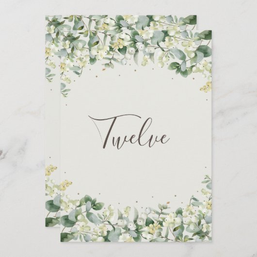 Invitation Crème Snowberry+Eucalyptus Numéro de tableau (Devant / Derrière)