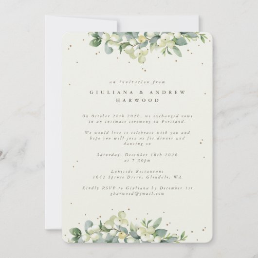 Invitation Crème Snowberry+Eucalyptus Réception de mariage Ph (Devant)
