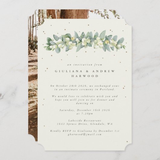 Invitation Crème Snowberry+Eucalyptus Réception de mariage Ph (Devant / Derrière)