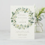 Invitation Crème Snowberry+Eucalyptus Wreath d'hiver Mariage (Debout devant)