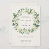 Invitation Crème Snowberry+Eucalyptus Wreath d'hiver Mariage (Devant / Derrière)
