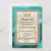 Invitation Crème Soie Douce 16 Couronne perle Turquoise Métal (Devant)