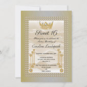 Invitation Crème Soie Douce 16 Perle Couronne Jaune Metallic (Devant)