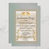 Invitation Crème soie et perles Graduate Green Metallic (Devant / Derrière)