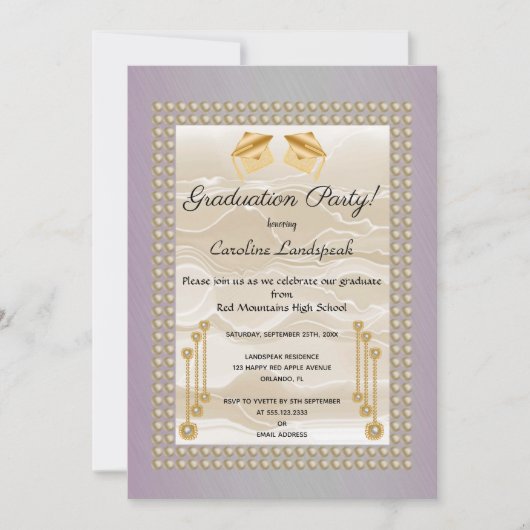 Invitation Crème soie et perles Graduate rose Metallic (Devant)