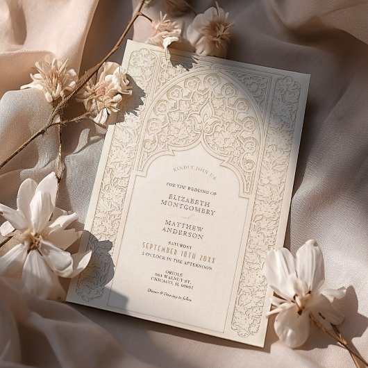 Invitation Crème sophistiquée et Mariage de dentelle blanche