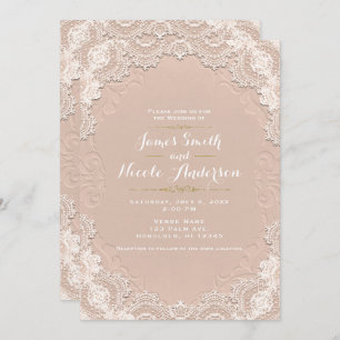 Invitation Crème Suede cuir Vintage dentelle Western Mariage