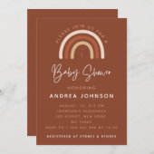 Invitation Crème & Terracotta Boho Rainbow Moon Baby shower I (Devant / Derrière)