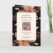 Invitation Crème Terracotta Floral Code QR Mariage Noir (Dos)