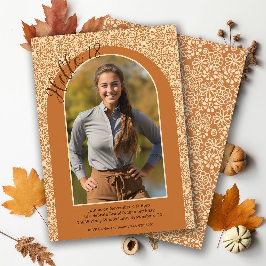 Invitation Crème Terre Tan Floral Boho Pays 18e anniversaire