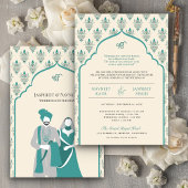 Invitation Crème Turquoise Punjabi Anand Karaj Sikh Mariage