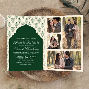 Invitation Crème verte émeraude Ikat robe indienne de mariage