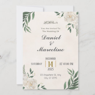 Invitation Crème verte esthétique minimaliste Mariage