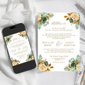 Invitation Crème verte Floral Or QR Code Musulman Mariage