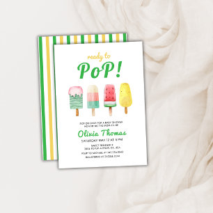Invitation Crème verte Jaune Prêt À Pop Baby shower