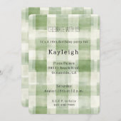 Invitation Crème verte Plaid Stripes Anniversaire (Devant / Derrière)