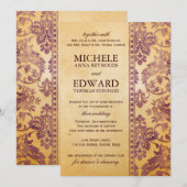 Invitation Crème vintage et Lilac Mariage damassé (Devant / Derrière)