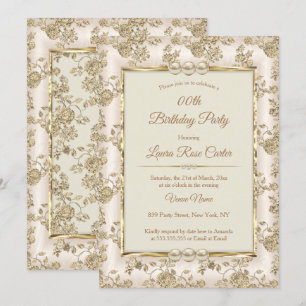 Invitation Crème vintage Rose damassée beige or ancien Annive