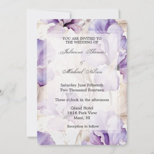 Invitation Crème violet romantique Iris Mariage Floral (Devant)