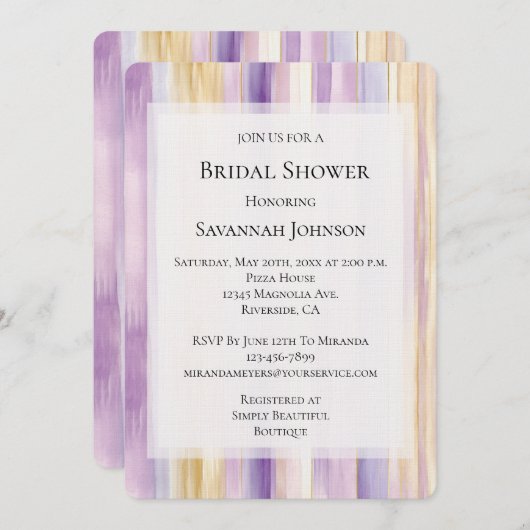 Invitation Crème violet romantique Iris Stripes Fête des mari (Devant / Derrière)