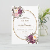 Invitation Crème violet rose vif Floral Mariage or (Debout devant)