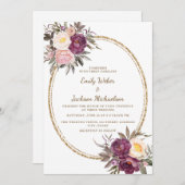 Invitation Crème violet rose vif Floral Mariage or (Devant / Derrière)